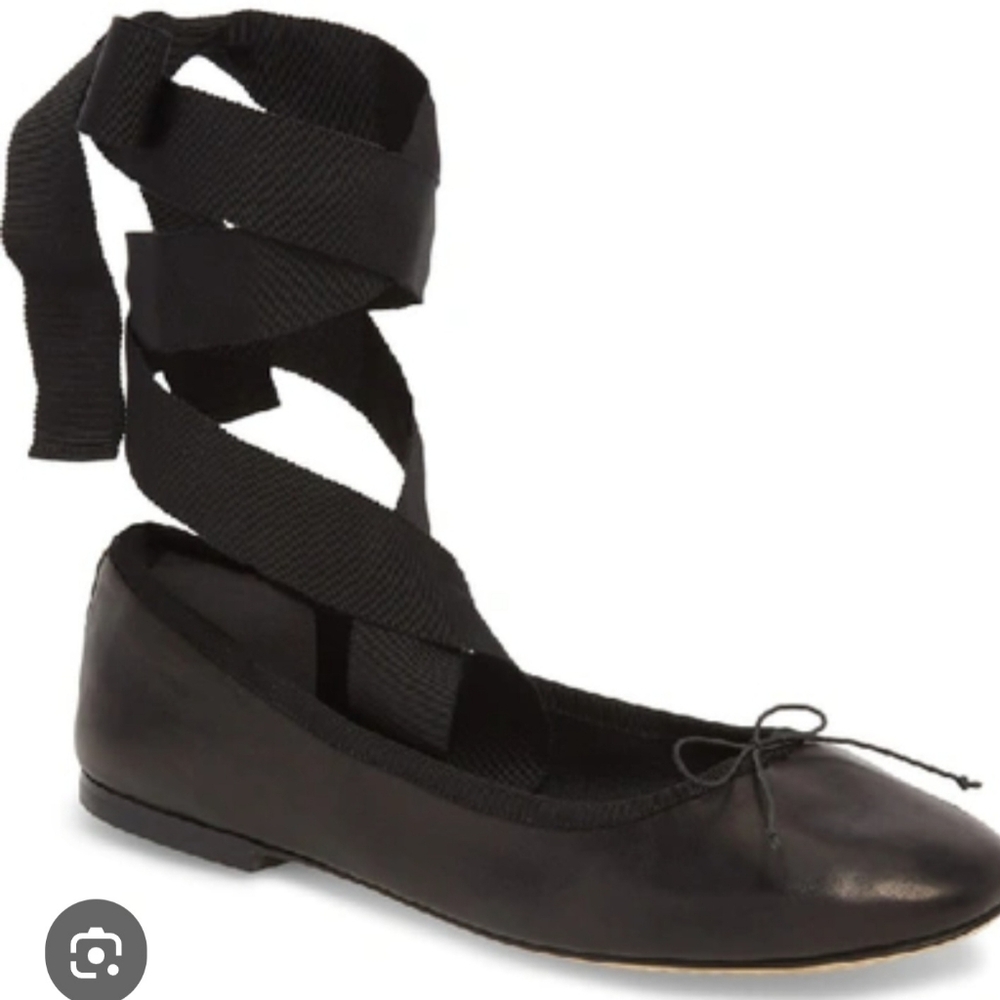 New Tory Burch Elodie Lace Up Black Ballet Flats Size 10.5